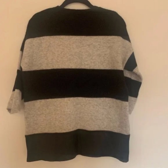 Black & Gray Striped Wool Leather Club Monaco Sweater [Small] - Picture 2 of 3